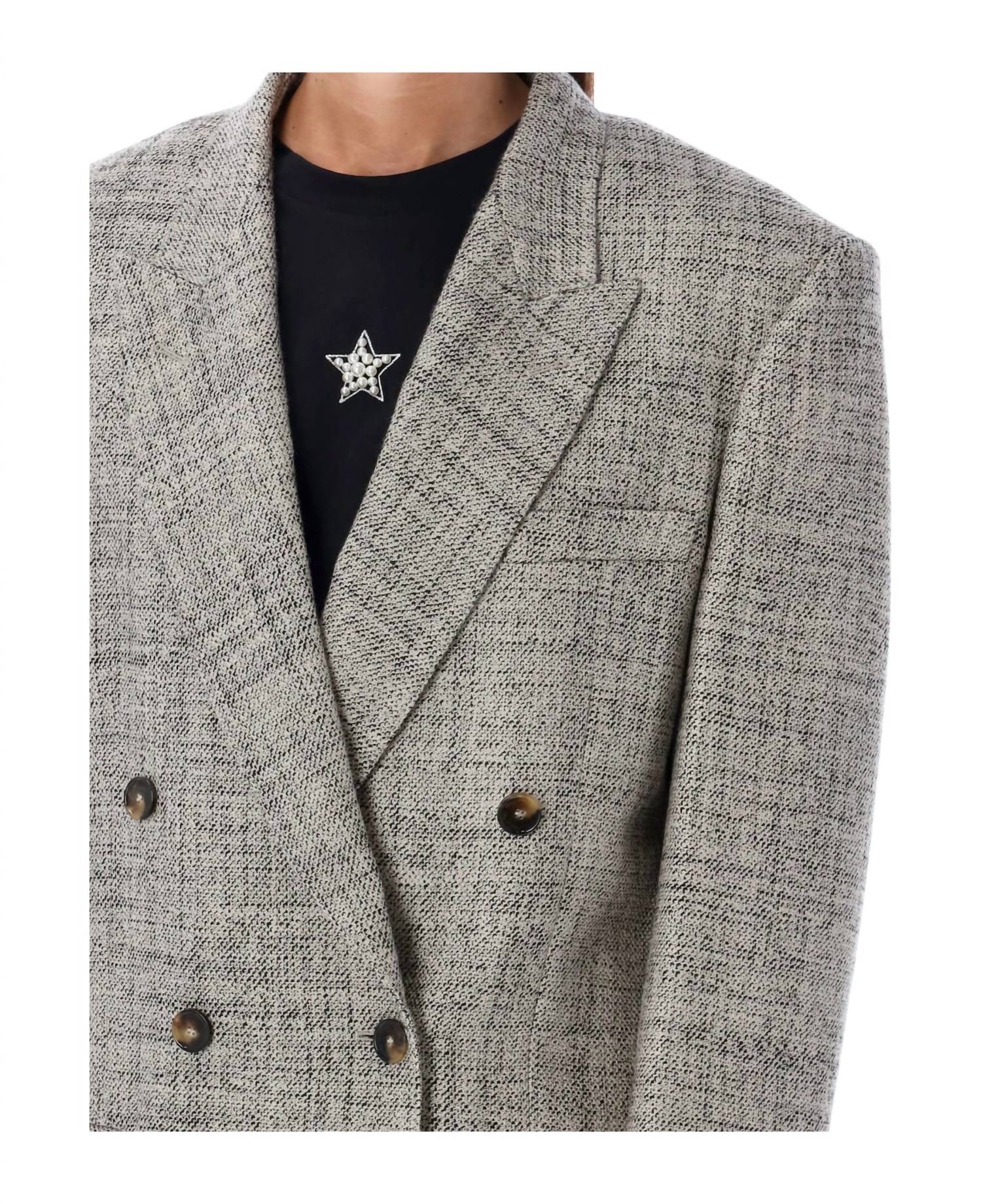 Stella McCartney Double Breasted Wool Blazer in gray - women's jacket - detail view
