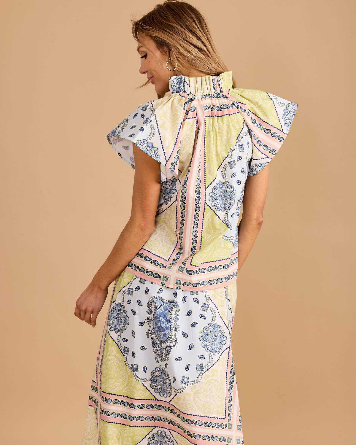 Double A Em Flutter Sleeves Top in apple bandana - women's blouse - alternate view