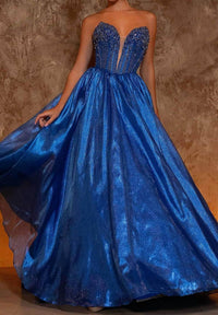Rachel Allan - Plunging V-neck Shimmer Ball Gown