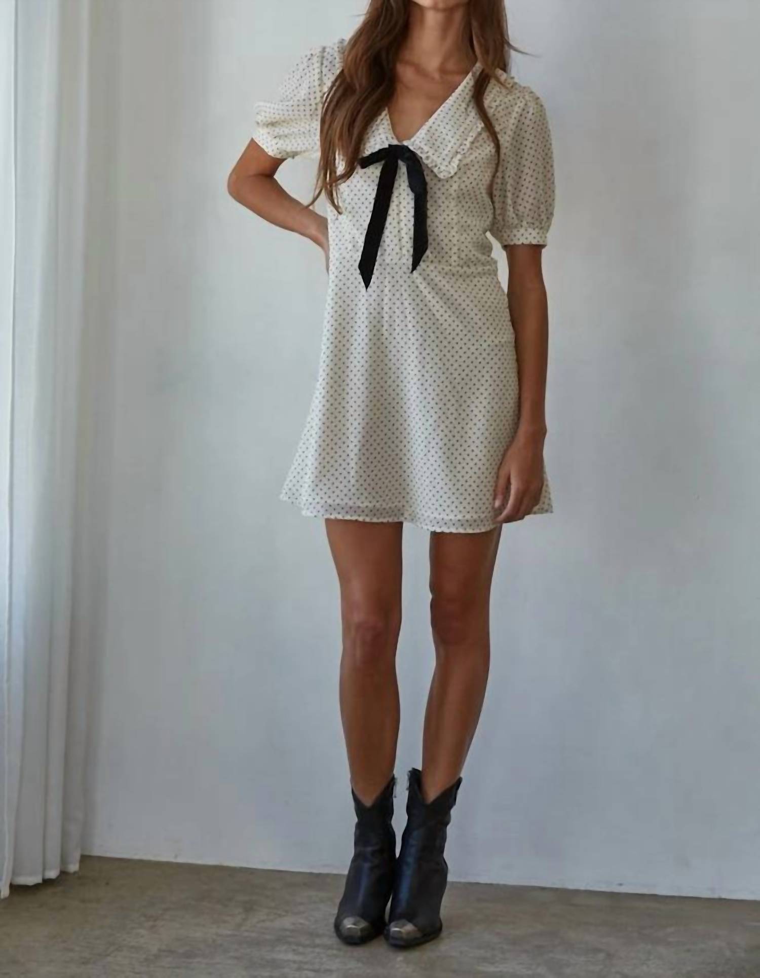 By Together - Woven Polyester Chiffon Swiss Dot Print Mini Dress