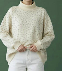 BUCKETLIST Floral Print Oversized Mock Neck Sweatshirt in beige - women's sweater - detail view