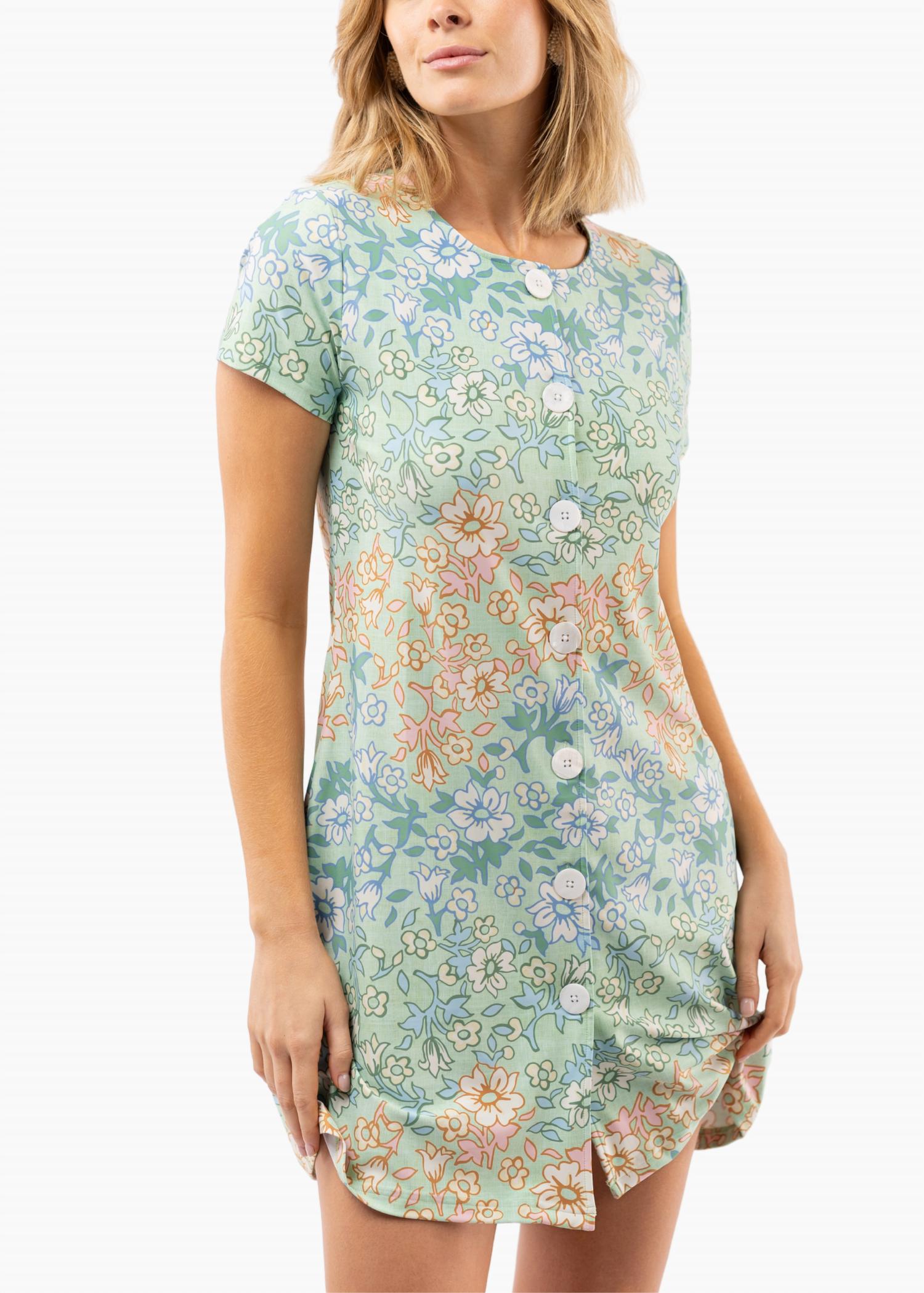 SMITH & QUINN Agnes Mini Dress in basil daisy - women's dress - detail view