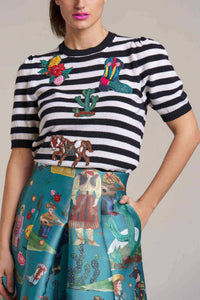 Maison Common - Short Sleeve Stripe Pullover With Embroidery