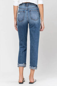 Vervet By Flying Monkey - Emma Distressed Cuffed Mom Jeans