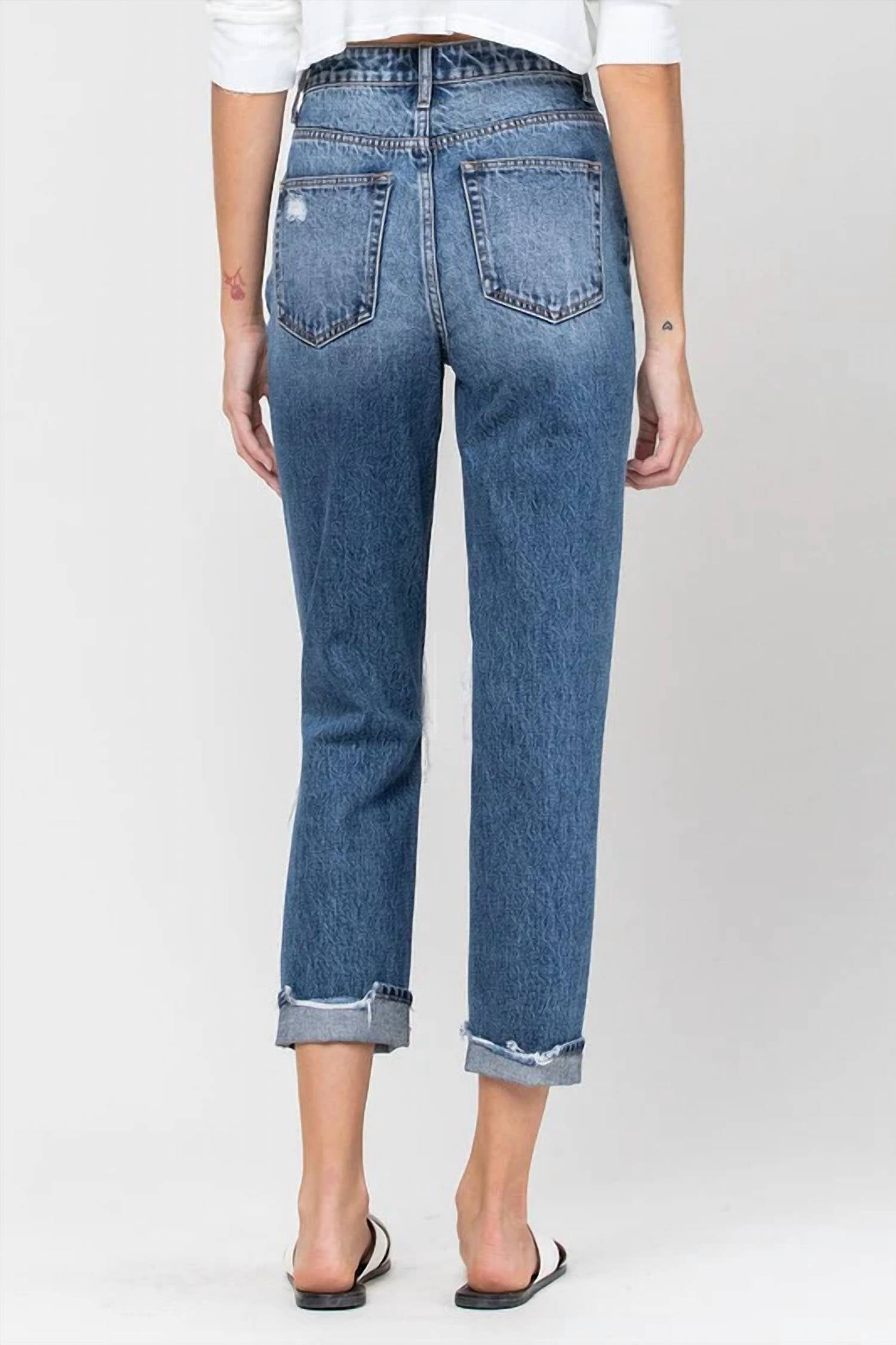 Vervet By Flying Monkey - Emma Distressed Cuffed Mom Jeans