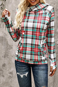Shiying Fashion - Coral & Turquoise Plaid Hoodie