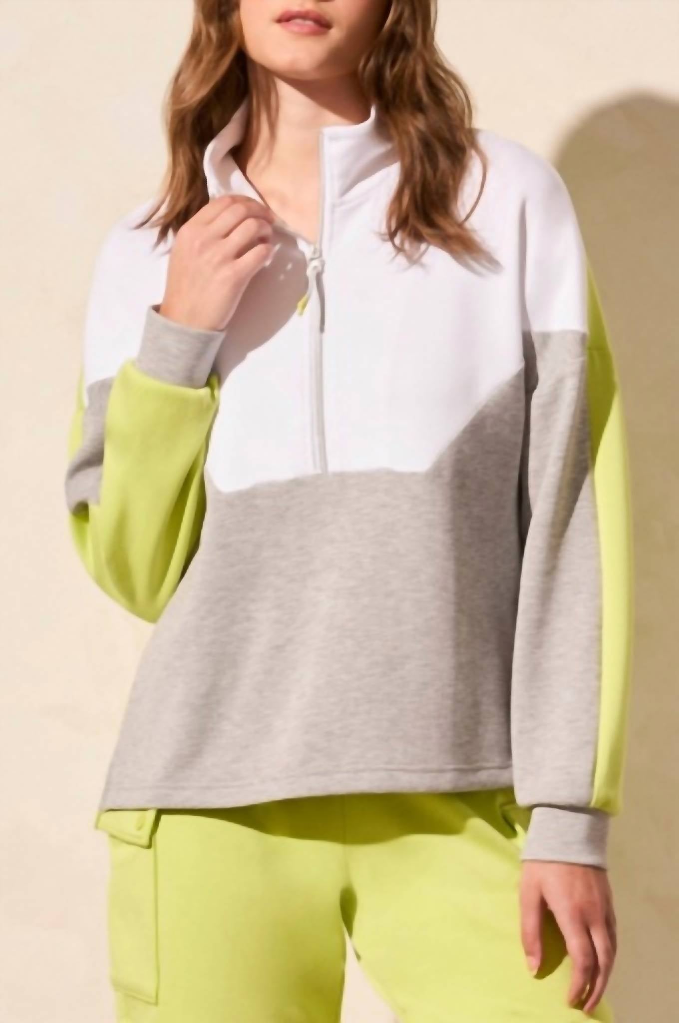 Tribal - Techno Lux Color Block Quarter Zip Mock Neck Top