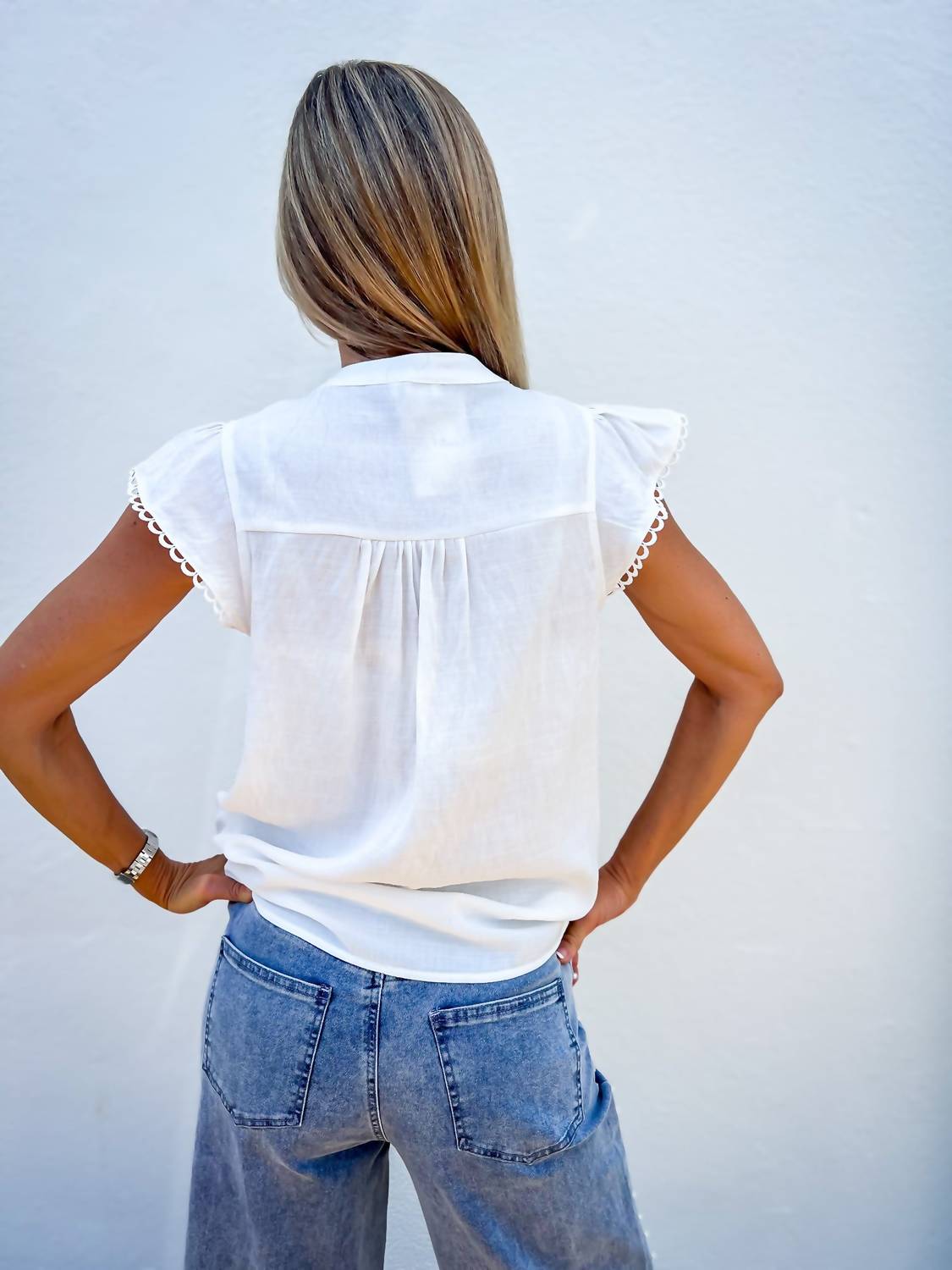 Hem & Thread - Sweet Grace Crochet Button Down Top