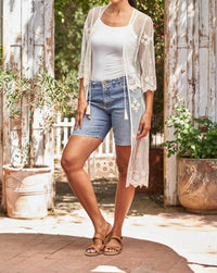 PAPARAZZI Embroidered Mesh Duster With Tie Front in natural - women's cardigan - view 7