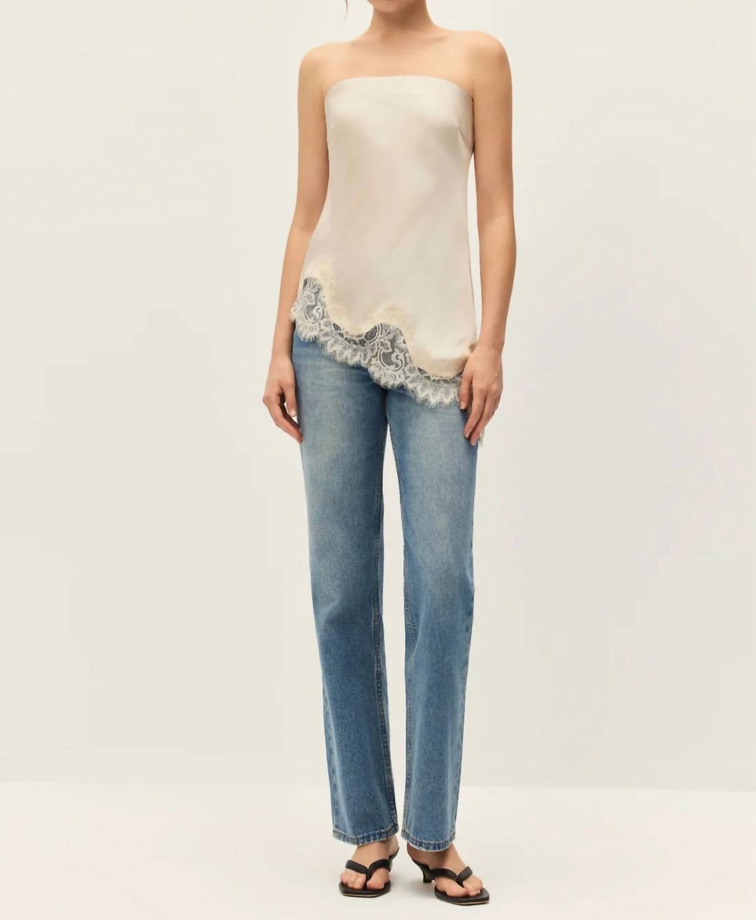 Elodie - Lacey Strapless Satin Top