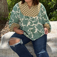 Umgee - Mix Fabric Yoke Top