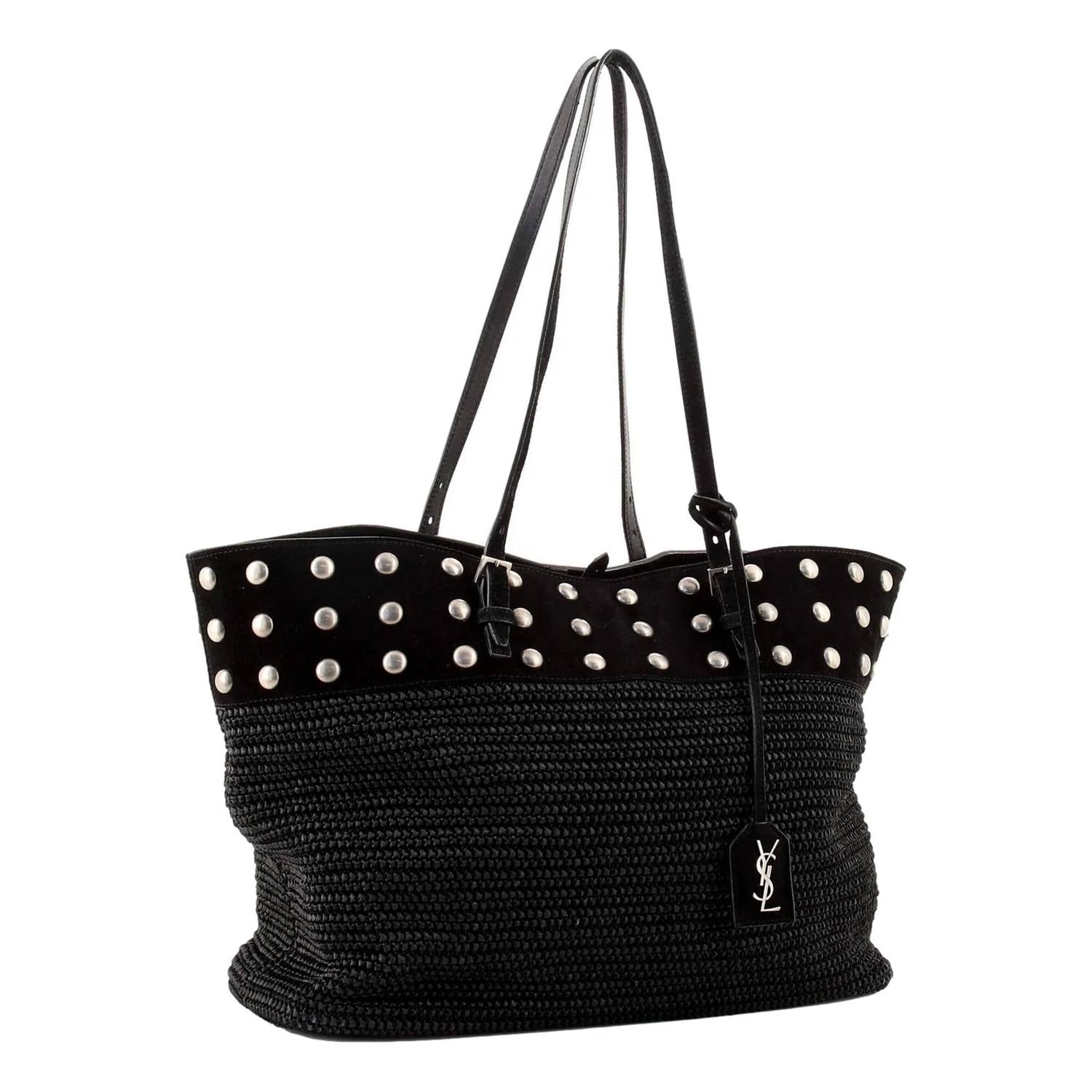 Saint Laurent - Women's Boucle Studded Raffia And Suede Shopping Tote Bag