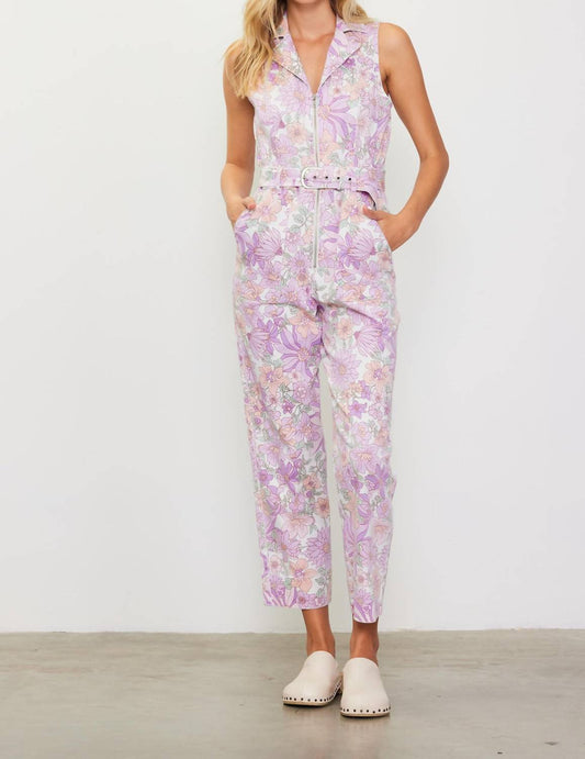 Skies Are Blue - Retro Floral Belted Zip Jumpsuit