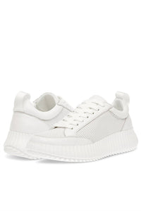 STEVE MADDEN Women's Shock Leather Sneaker in white - women's sneaker - detail view