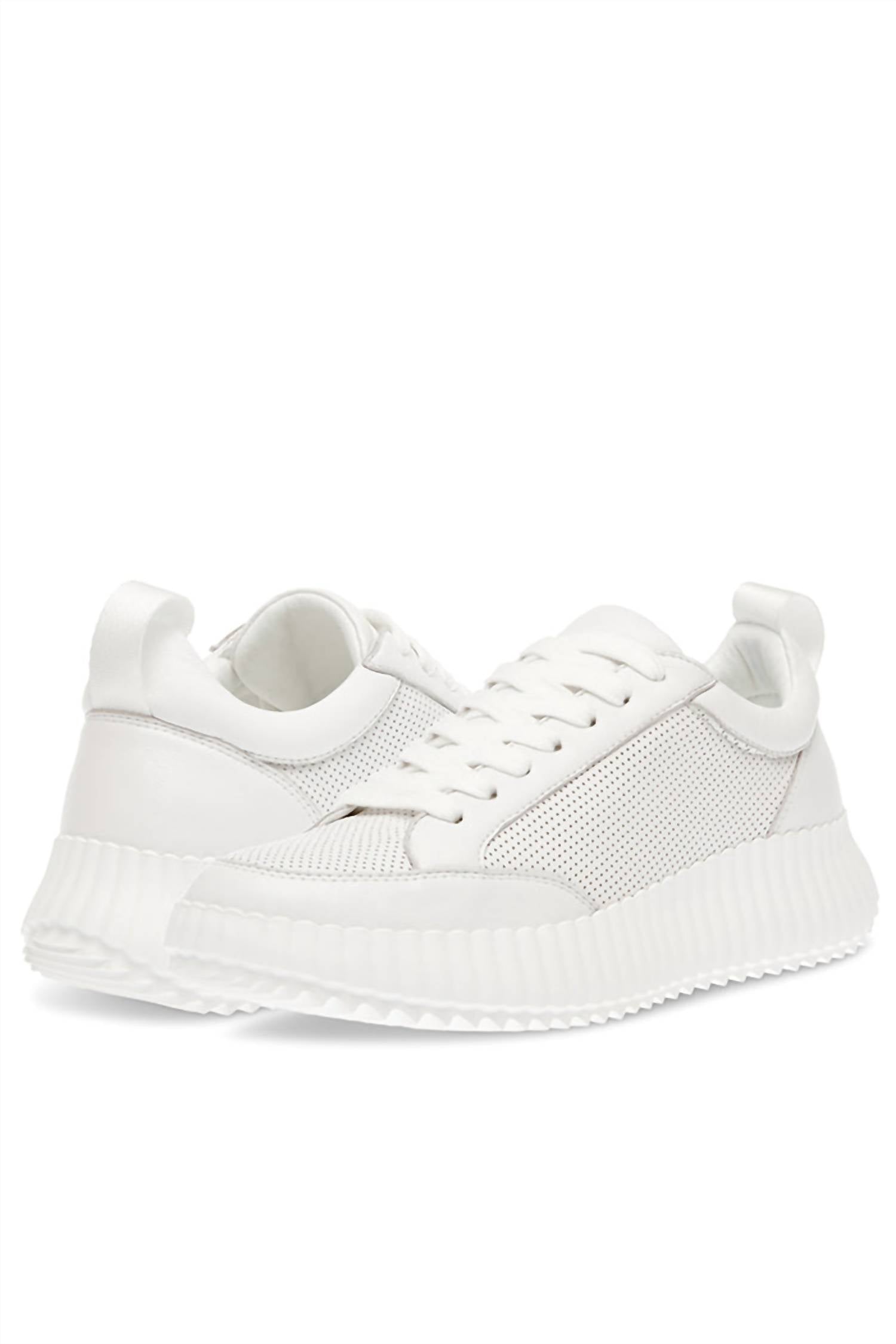 STEVE MADDEN Women's Shock Leather Sneaker in white - women's sneaker - detail view