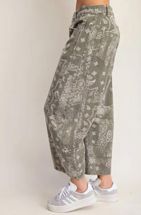 Peace Love Line - Maggie Mineral Washed Paisley Printed Barrel Jeans