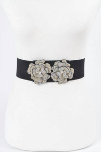 3Am By H&D Accessories - Women's Aurora Borealis Stone Flower Elastic Belt