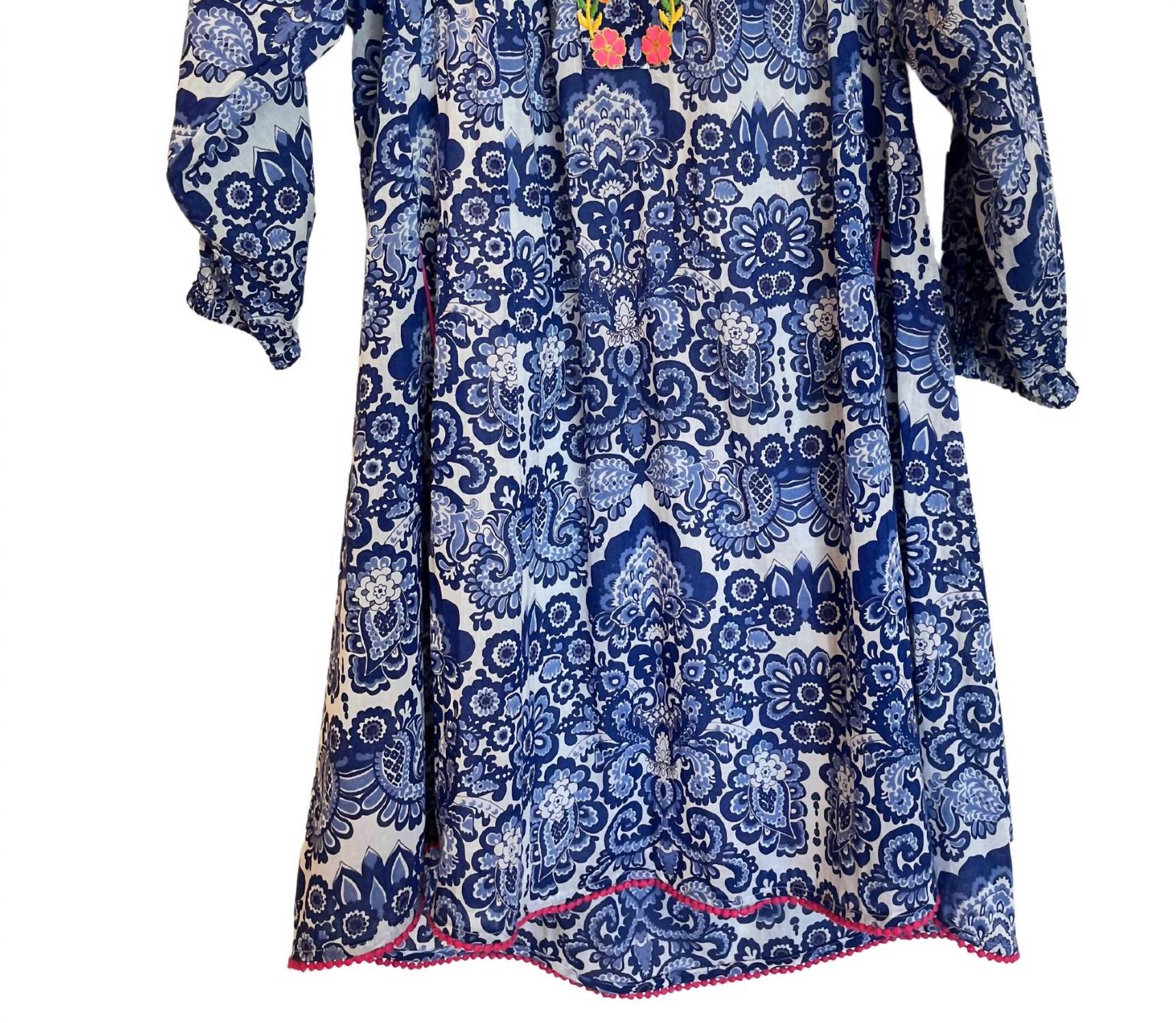 Place Du Soleil - Short Dress Blue White Flower Embroidery