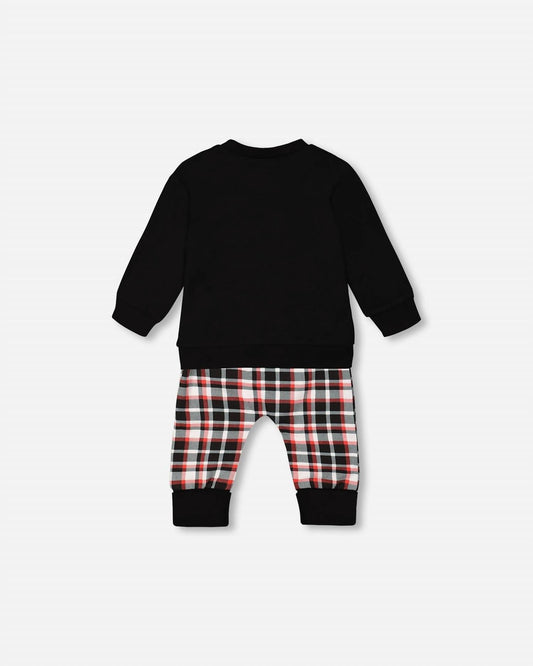 Deux Par Deux - Deer Fleece Top & Plaid Pant Set