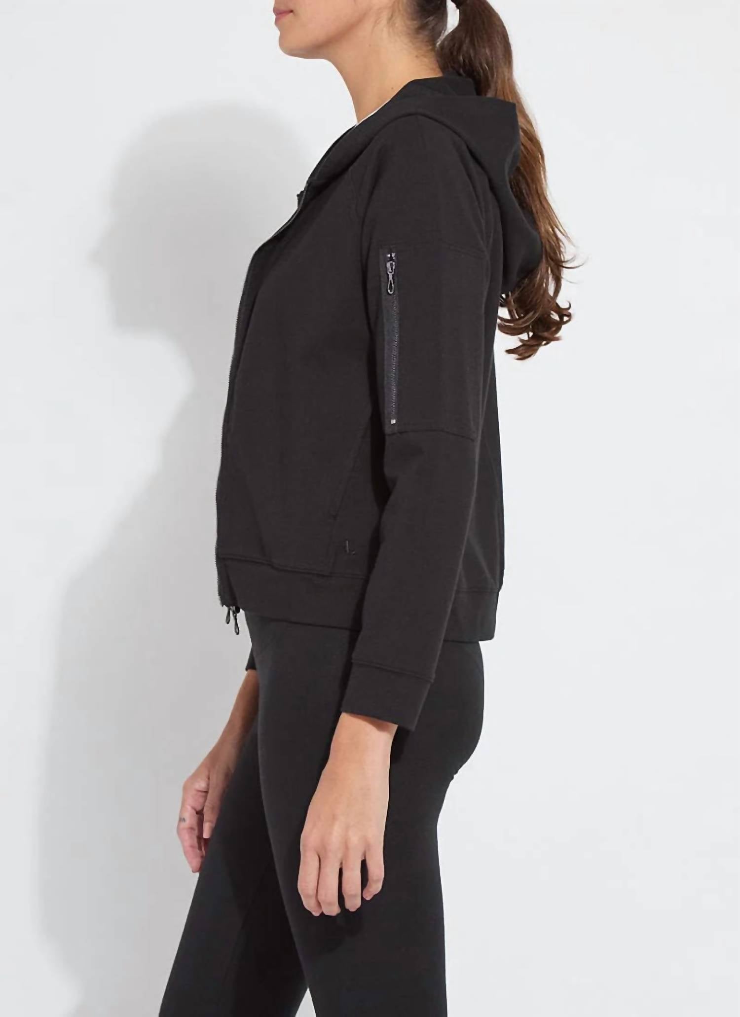 Lysse Cotton Zip Up Hoodie Sweatshirt in black - women's top - alternate view