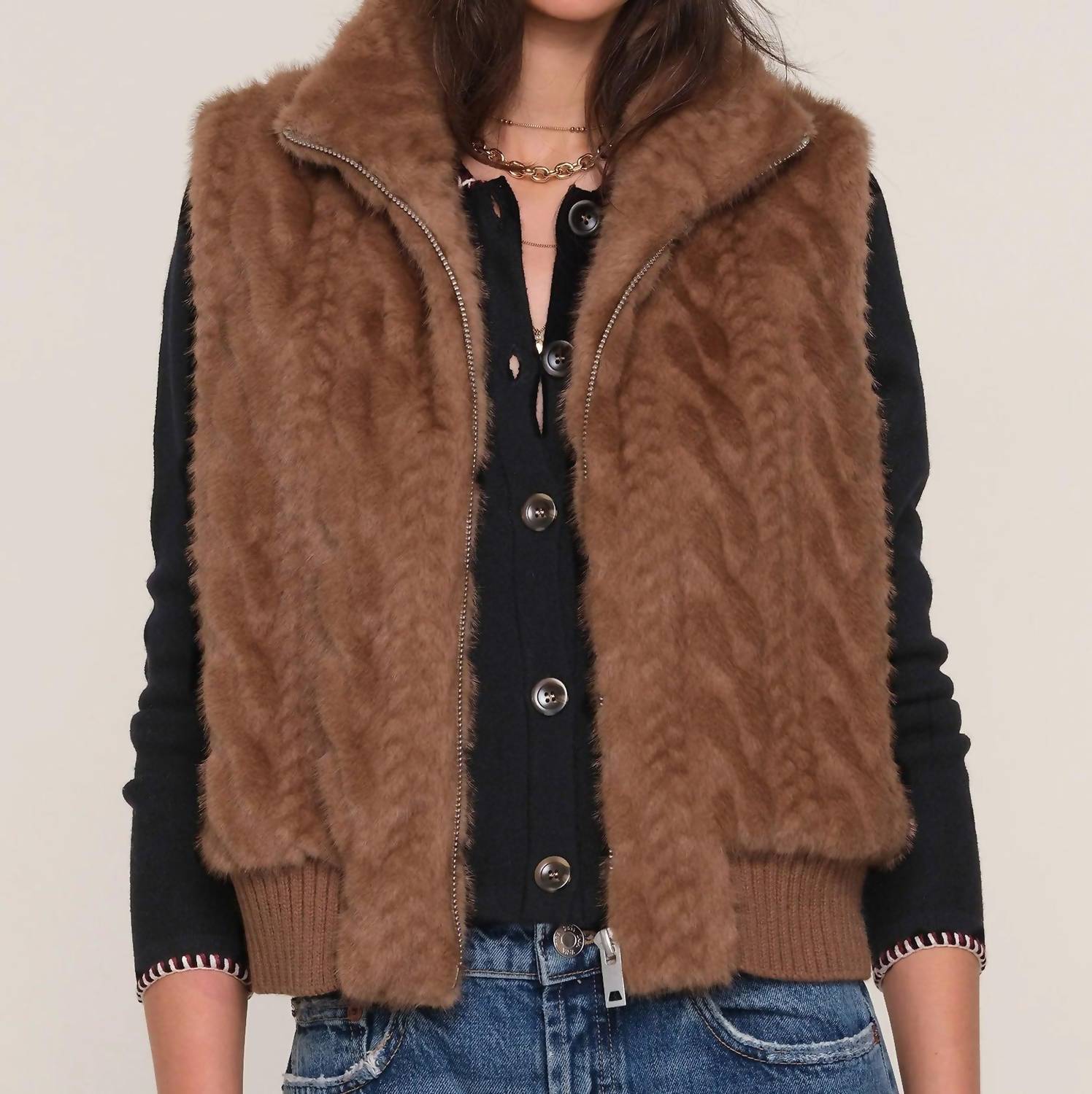 Heartloom - Liana Braided Faux Fur Zip Up Vest