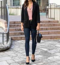 Grace and Lace Textured Front Button Blazer in black - women's jacket - view 5