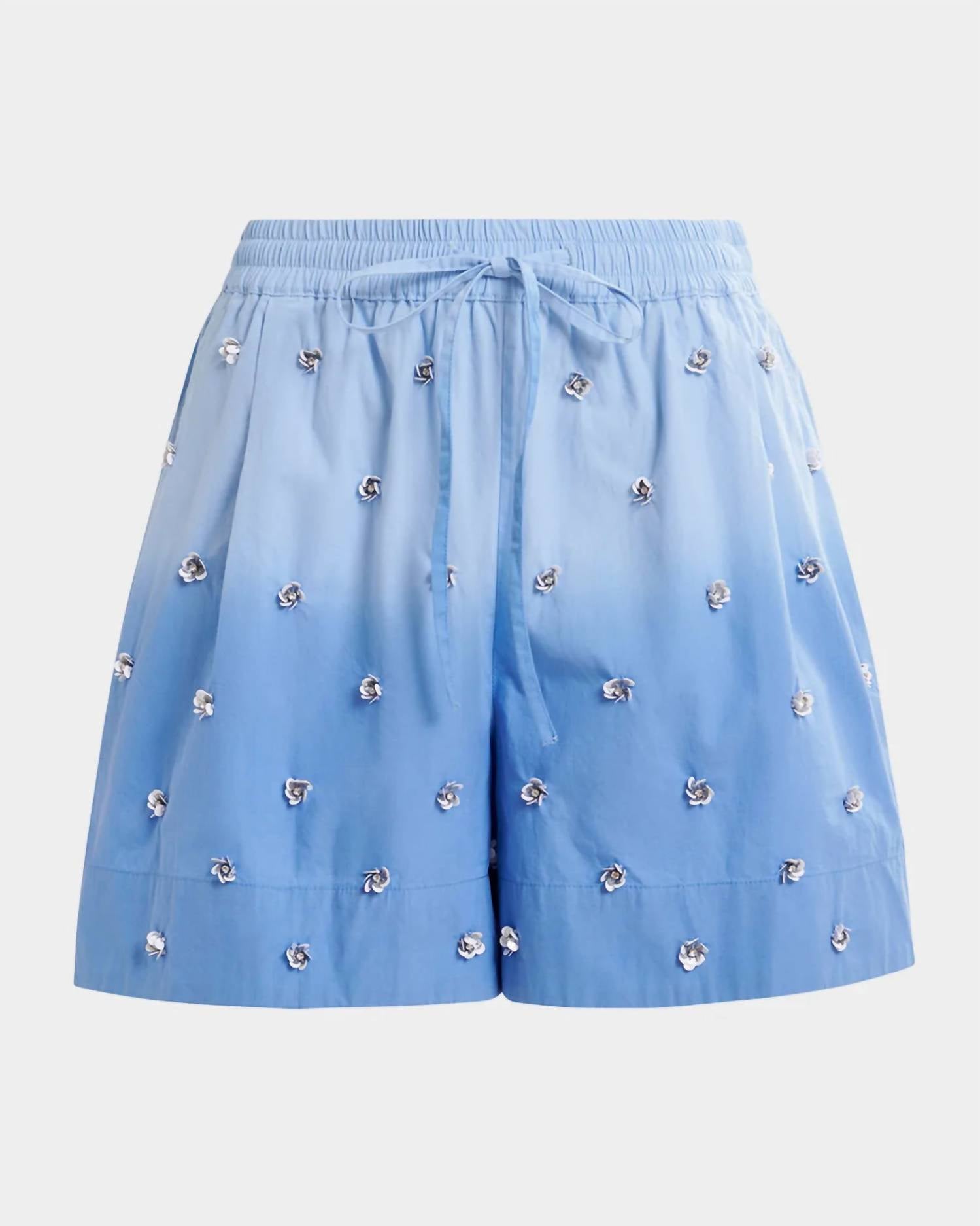 ESSENTIEL ANTWERP Hichigan Embellished Shorts in aqua blue - women's shorts - detail view