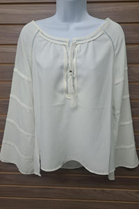 Mocha - Women's Bell Sleeve Tie Neck Blouse