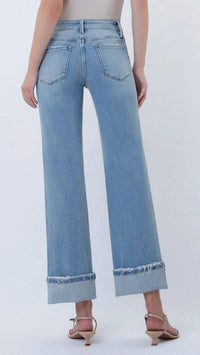 Lovervet - Women's Mid Rise Medium Light Cuffed Slim Wide Leg Jeans