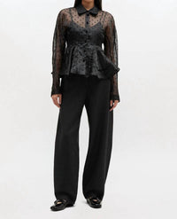 Ganni - Flocked Organza Peplum Shirt
