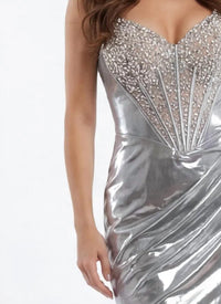 Jovani - Elegant Gown With Beaded Bustier And Thigh-high Slit
