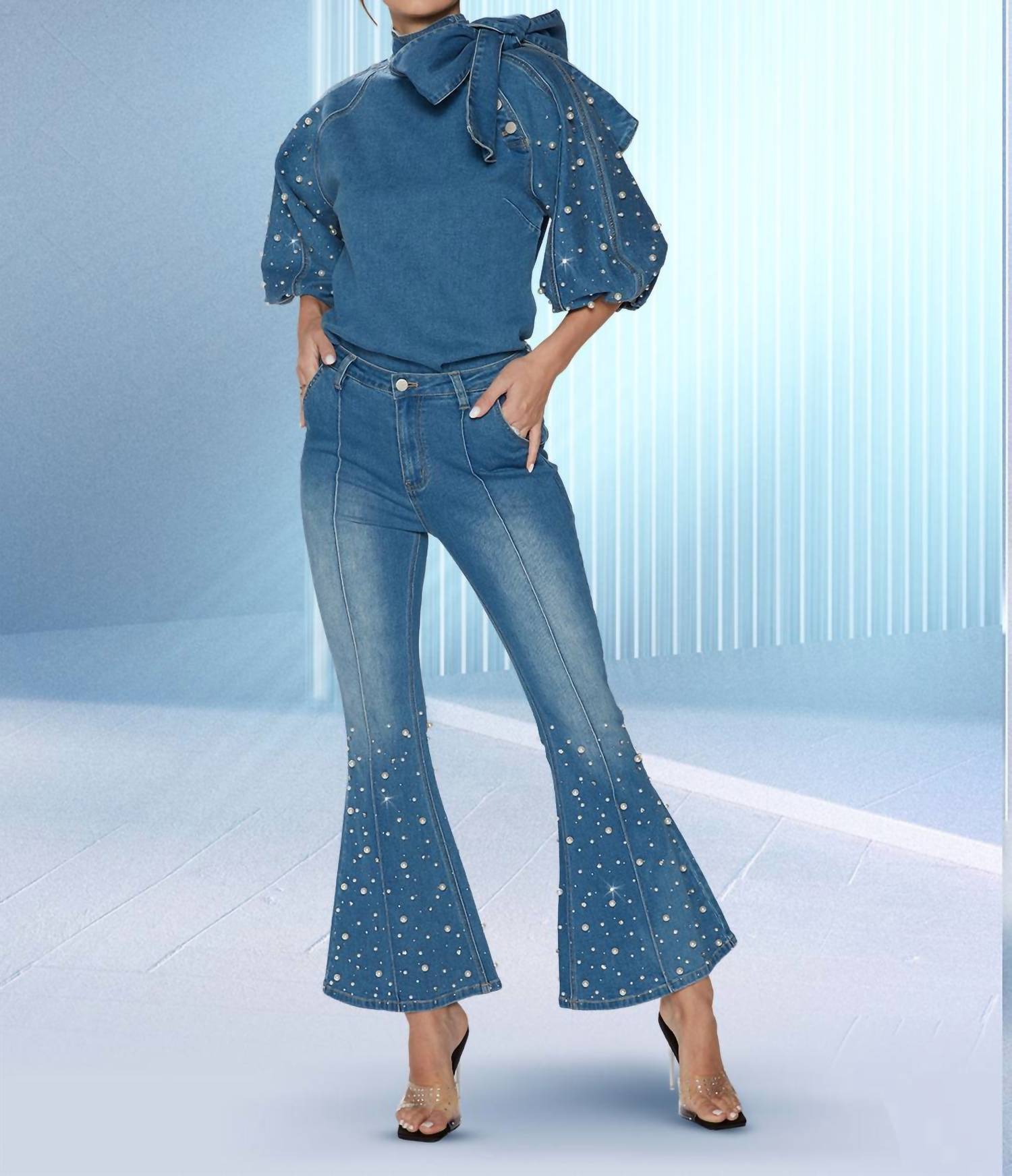 Donna Vinci High Rise Flared Pants in blue - women's jeans