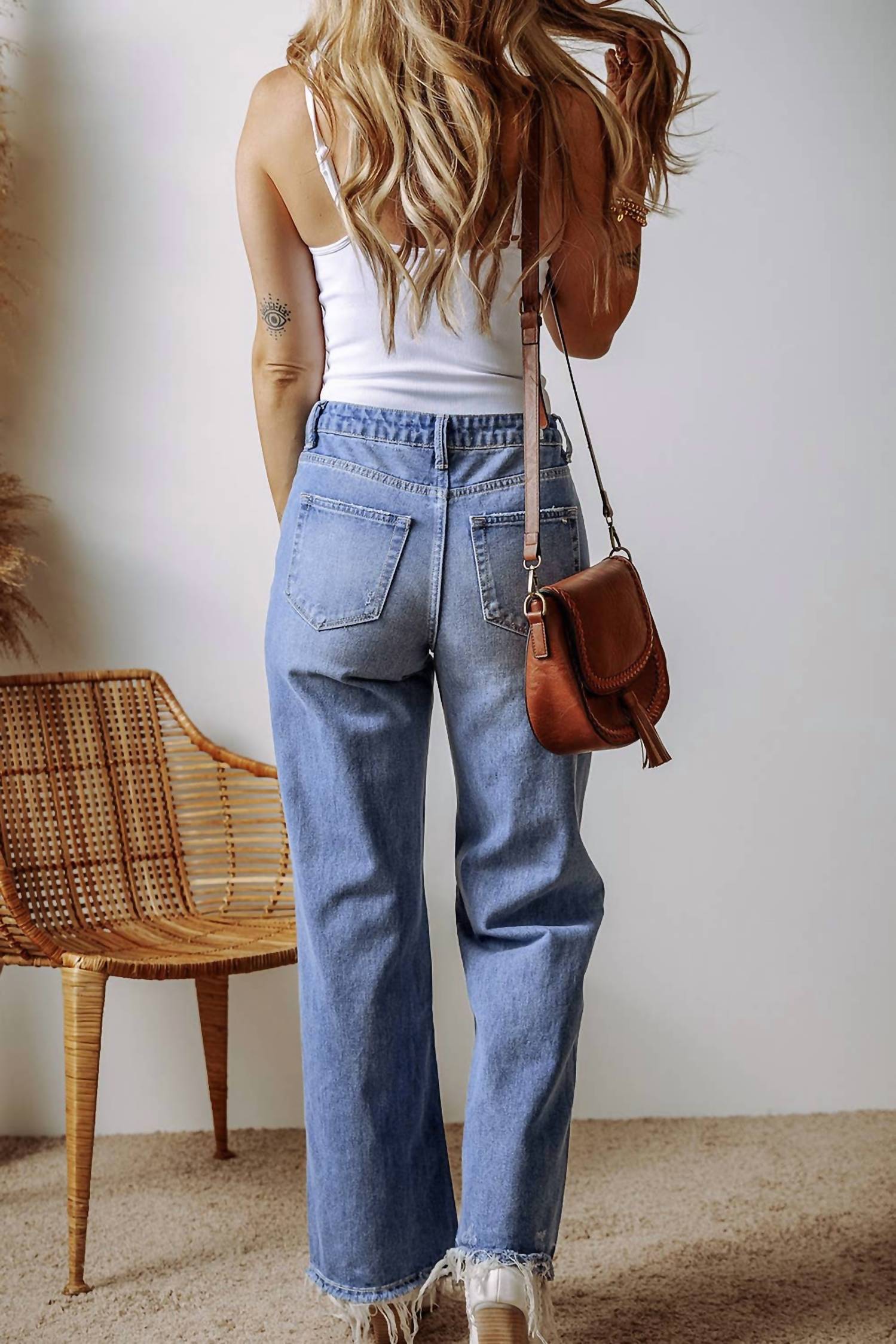 1 The Woman - Distressed Raw Hem Straight Leg High Waist Jeans