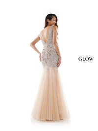 Glow by Colors Dress Beaded Tulle Mermaid Gown in gold - women's dress - alternate view
