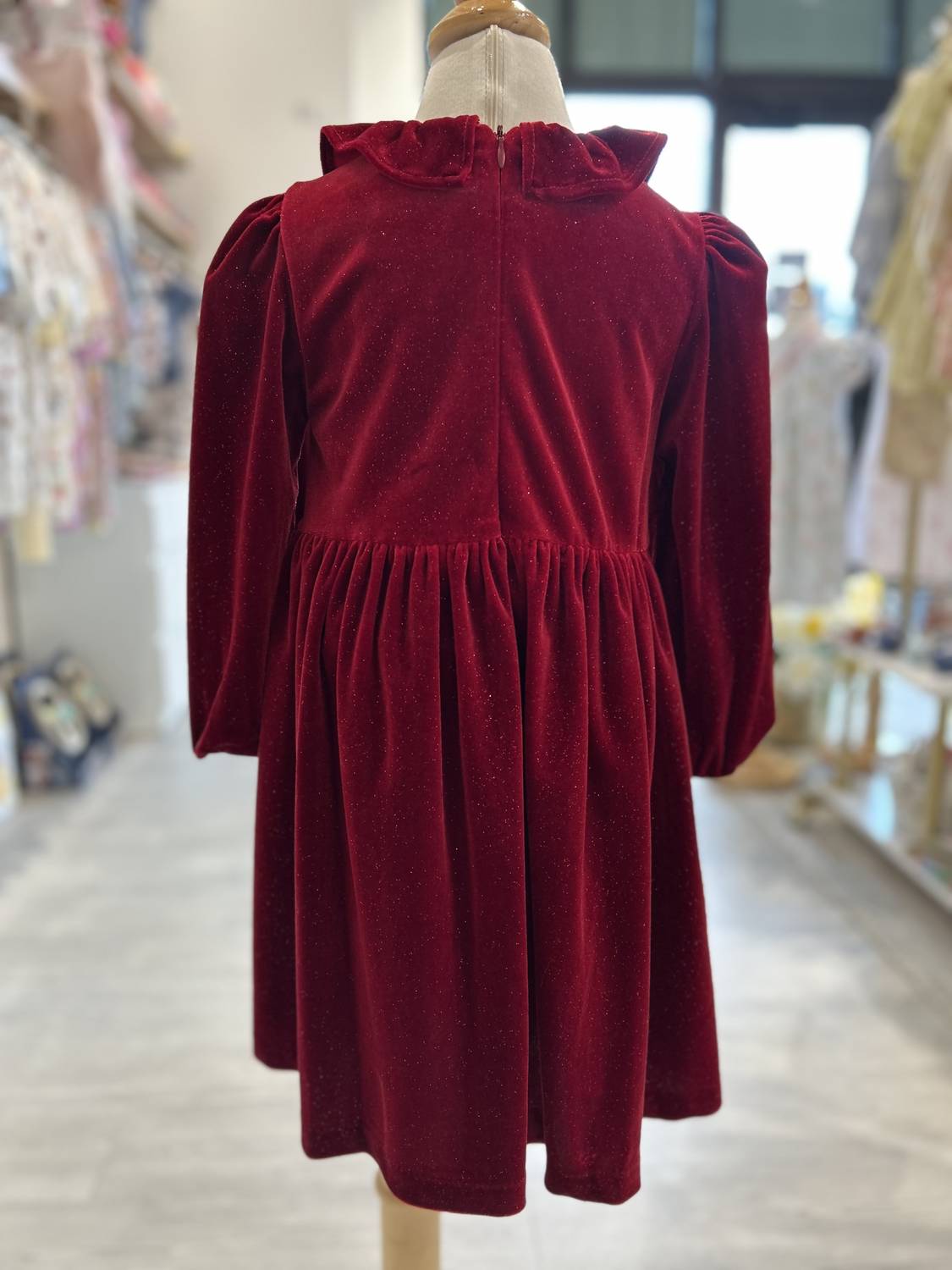 Abel & Lula Girl's Velvet Glitter Dress in rojo - kids' dress - detail view