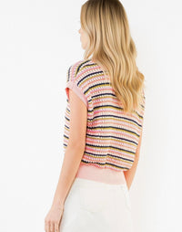 THML Open Knit Collard Sweater Top in pink - women's blouse - view 5