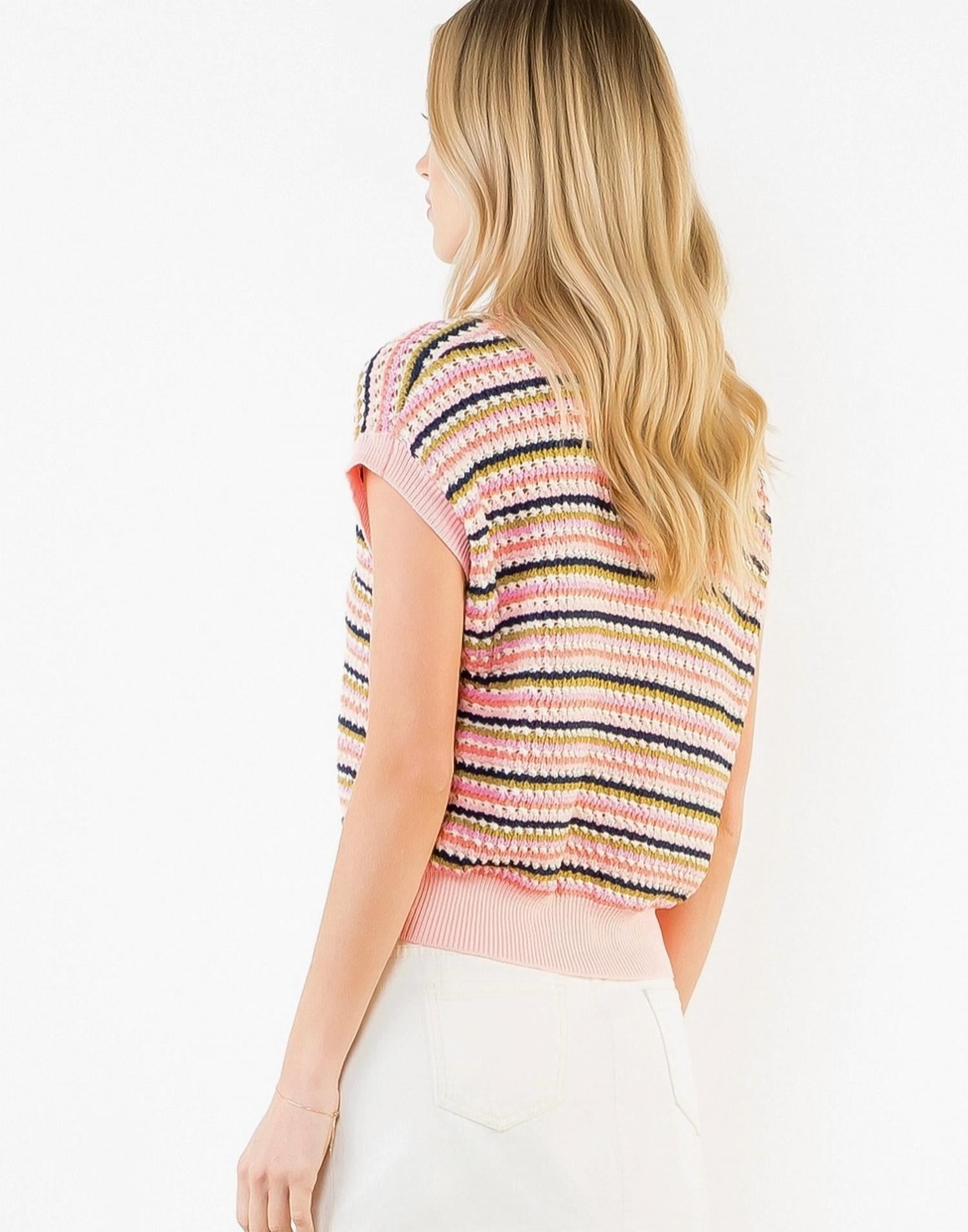 THML Open Knit Collard Sweater Top in pink - women's blouse - view 5