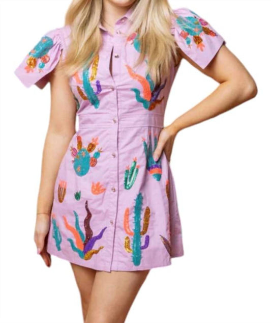 Queen Of Sparkles - Scattered Cactus Button Up Dress