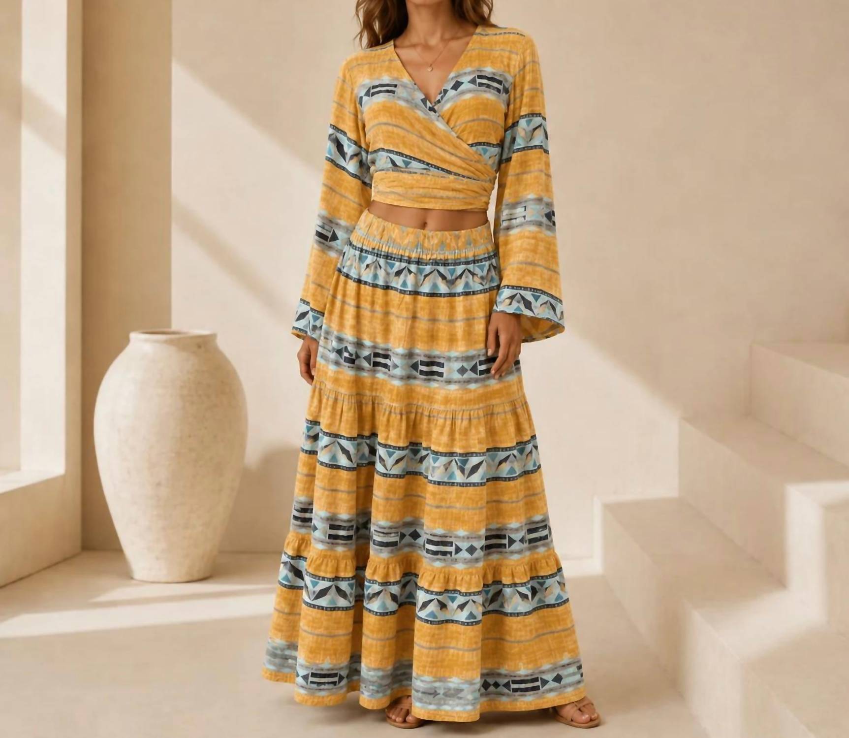 Mystery Resort - Mirena Wrap Top And Maxi Skirt Set