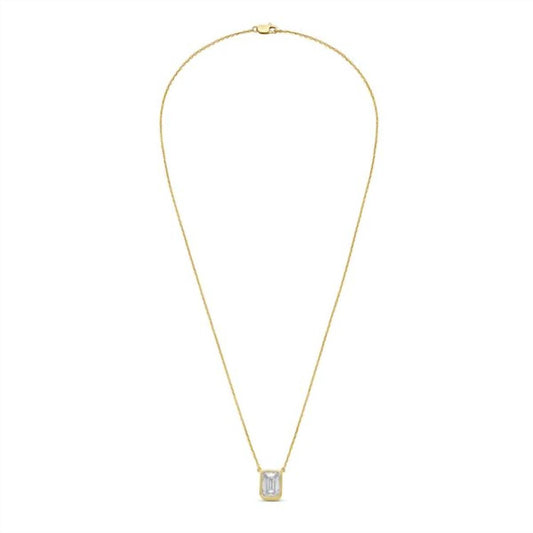 Diana M Jewels - 1.00 Ct Lab Grown Emerald Bezel Pendant Necklace