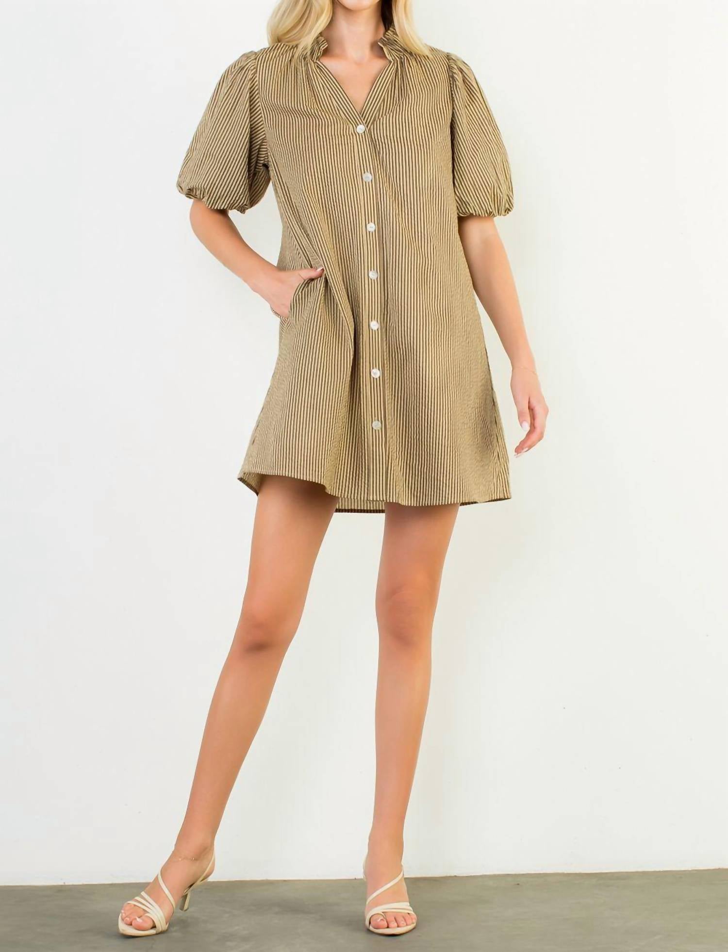 Thml - Puff Sleeve Striped Button Dress