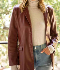 Voy - Double Button Faux Leather Tailored Blazer