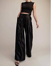 Glam - Wide Leg Tie High-waisted Pant