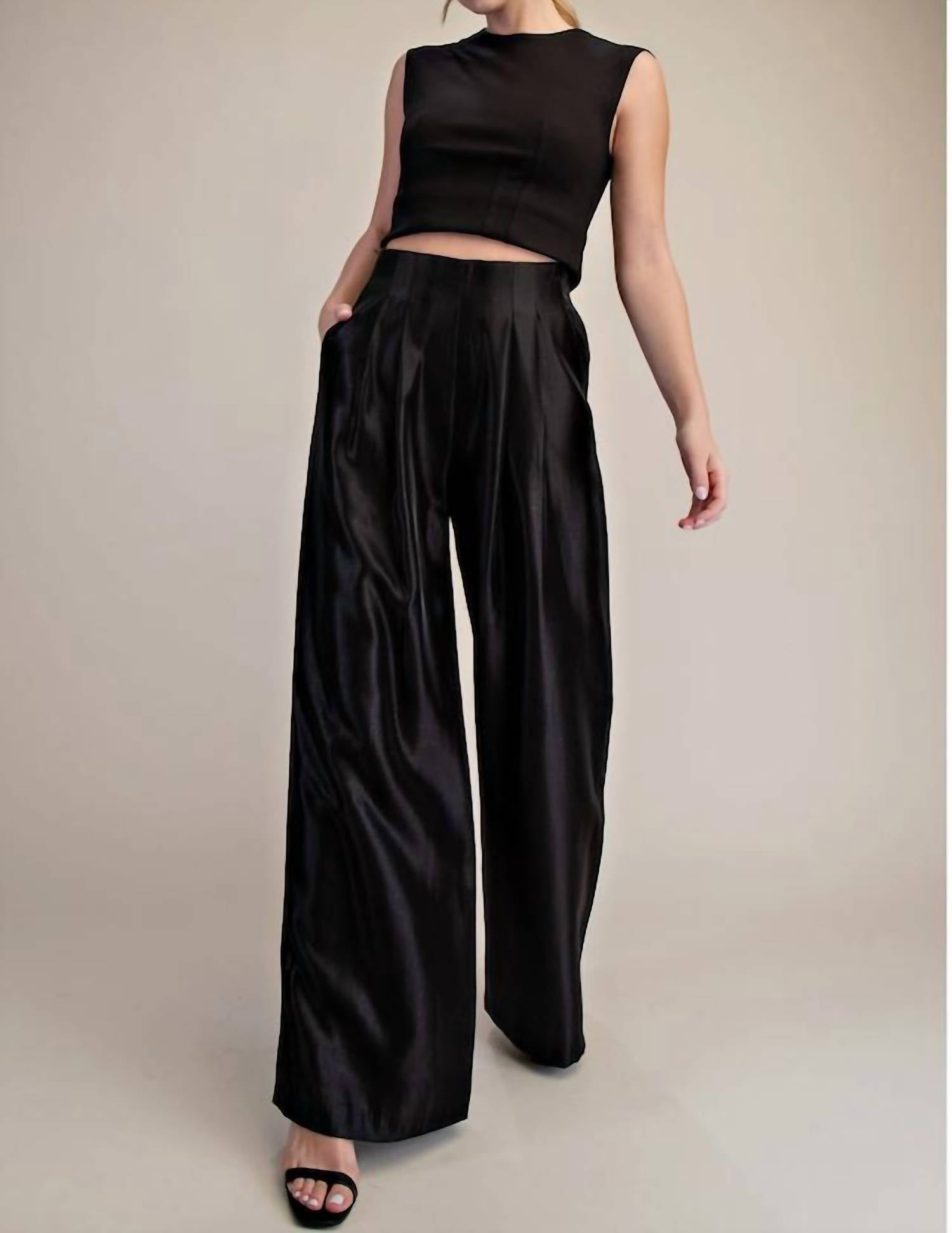 Glam - Wide Leg Tie High-waisted Pant