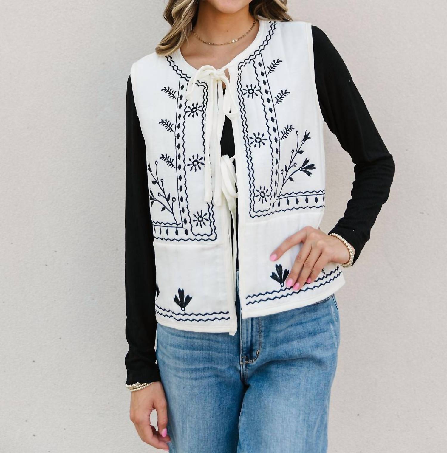 Polagram Laityn Embroidered Vest in cream - women's jacket - view 5