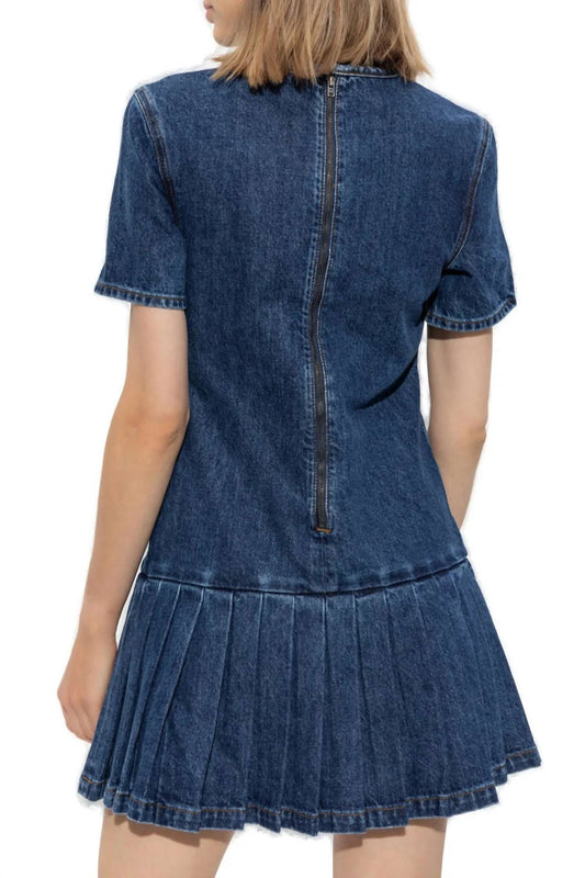 Self-Portrait - Pleated Denim Mini Dress