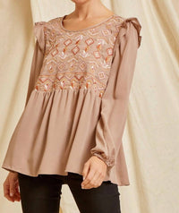 Andree By Unit - Embroidered Babydoll Ruffle Top