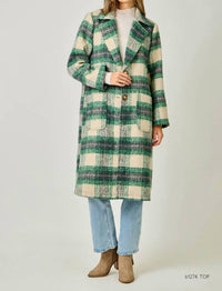 mystree Plaid Long Coat in ivory green - women's jacket - view 4