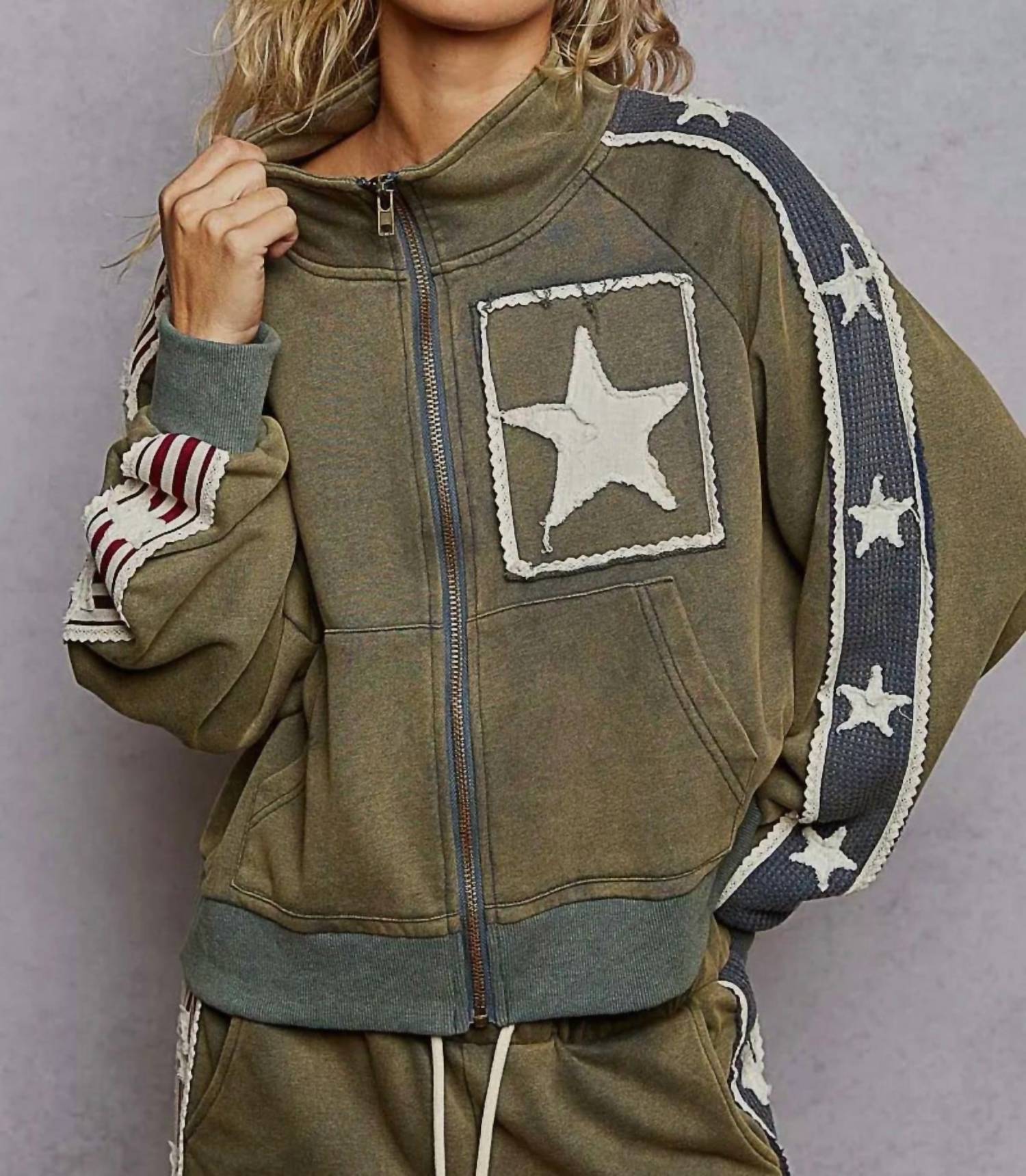 Pol - French Terry Star And Striped Jacket And Jogger Set