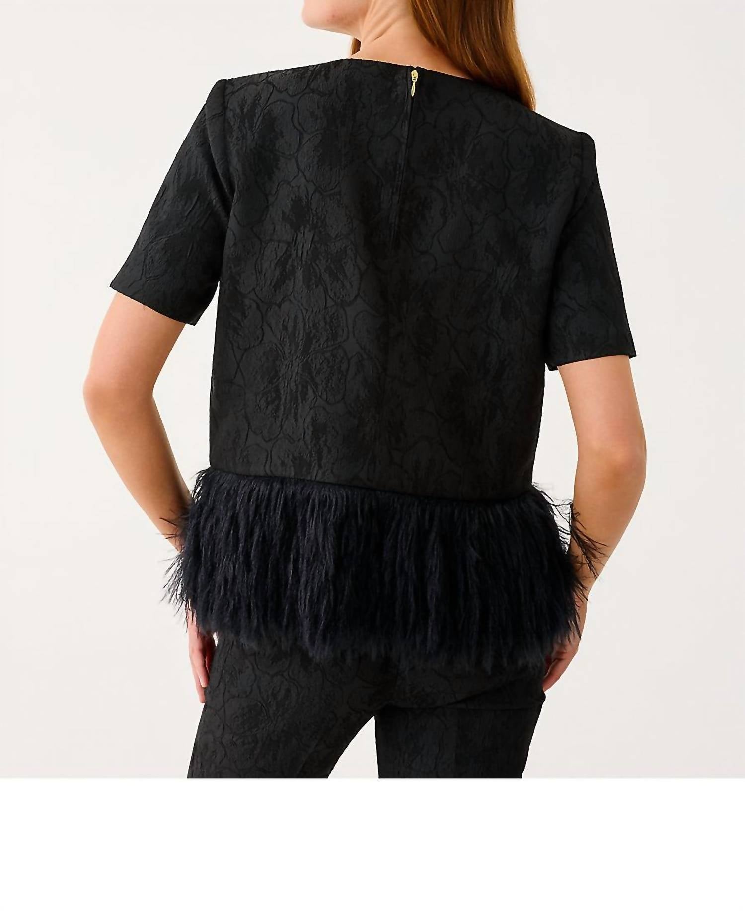 Lilly Pulitzer Rylan V-neck Top in noir exploded flower - women's blouse - detail view